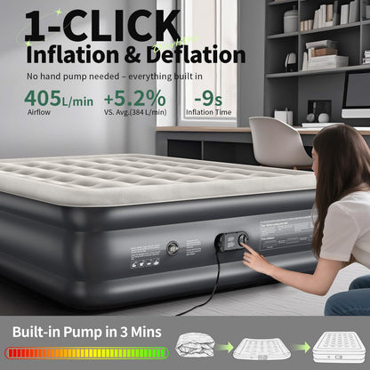 OlarHike Air Mattress Queen with Built in Pump, Inflatable Mattress Blow up Mattress, 18" Colchones Inflables Foldable Air Bed for Guest & Home, Ideal for Camping, 700lbs,Gift for mom