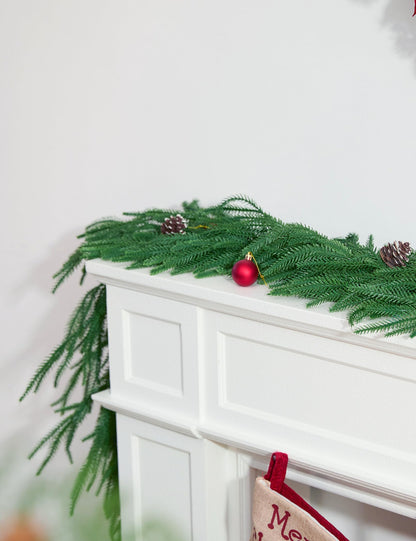 Heleze 6 Ft Norfolk Pine Garland Realistic - Christmas Mantel Garlands, Faux Norfolk Pine Natural Touch Garland for Table Fireplace Stairs Christmas Decorations
