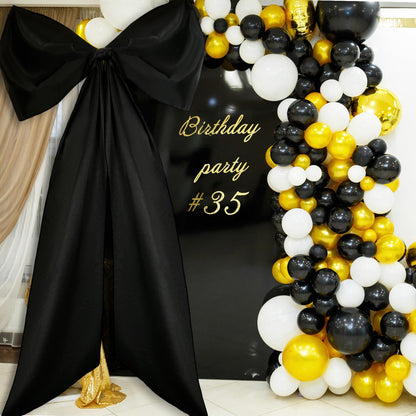 Wavwavw Big Wall Bow Decorations 39 x 72 Inch Giant Birthday Party Decor Ribbon Hanging Tie Bow Decor for Coquette Party Baby Shower Wedding Bridal Bachelorette Supplies(Black,Polyester,Weeding)