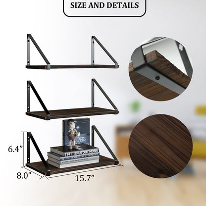 BAMEOS Floating Shelves Rustic Wood Wall Shelf, Small Bookshelf for Living Room, Office, Bedroom, with Metal Bracket