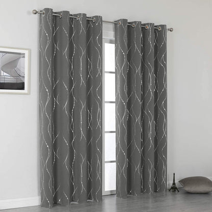 SMILE WEAVER Grey Blackout Curtains for Living Room 63 Inch Long 2 Panels,Room Darkening Curtain-Star Print Design Noise Reducing Thermal Insulated Light Blocking Bedroom Window Drapes