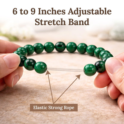 Elm City Direct 8mm Natural Stone Beaded Bracelet – Unisex Crystal Stretch Bracelets for Men & Women, Chakra & Healing Jewelry, Gift-Ready Beaded Bracelets (Malachite, 8mm)