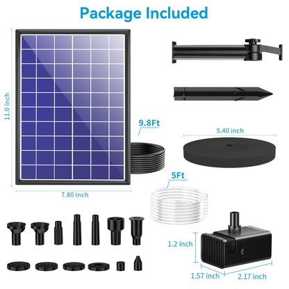 POPOSOAP 8W Solar Water Pump Built-in 3600mAh Battery Backup, Solar Bird Bath Pump with 9.8Ft Cable, 8 Nozzles & PVC Tubing, Solar Fountain for Bird Bath Garden Fish Tank Pond Water Feature P108D