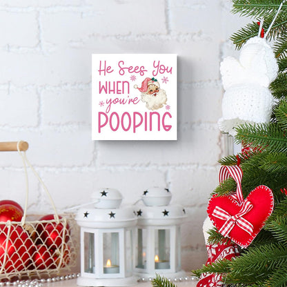 Funny Christmas Bathroom Decor, Pink Christmas Decoration, Funny Gift Decorations for Bathroom, Wooden Box Sign for Home Farmhouse Office Living Room Table Shelf Tiered Desk Decor