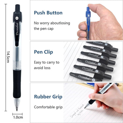 Drenubal Black Glide Retractable Ball Pens, Medium Point (0.5mm), Comfortable Rubber Grip For Writing, 48-Count Pack