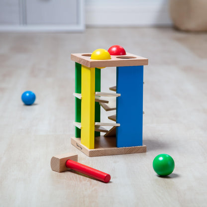 Melissa & Doug Deluxe Pound and Roll Wooden Tower Toy with Hammer, White