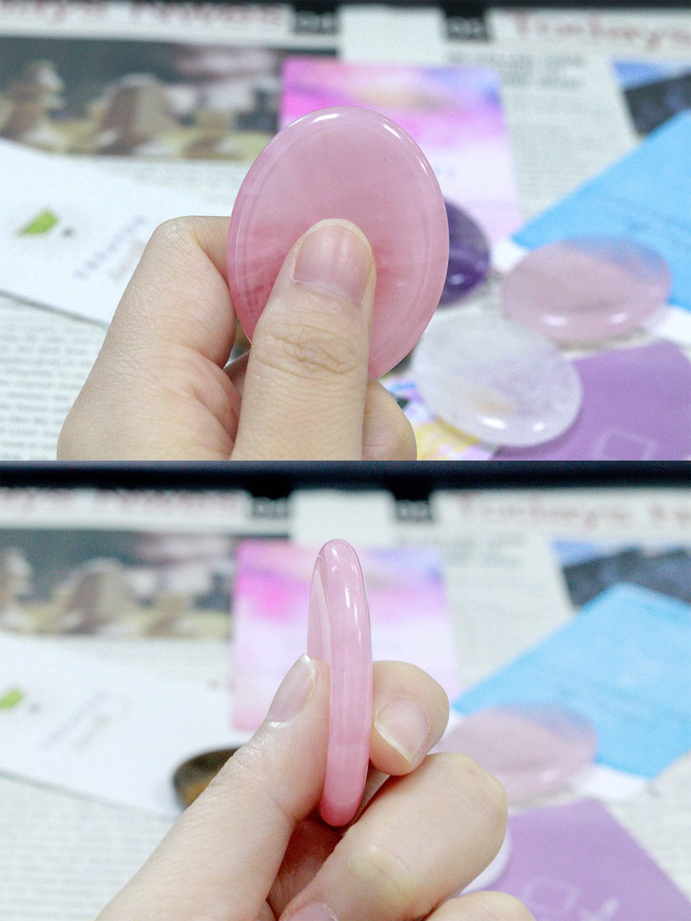 YATOJUZI Thumb Worry Stones for Anxiety Stress Relief Items Healing Crystals Natural Amethyst Rose Quartz Crystal Palm Pocket Stone Gemstones Meditation Reiki Spiritual Gifts for Women Men 2PCS