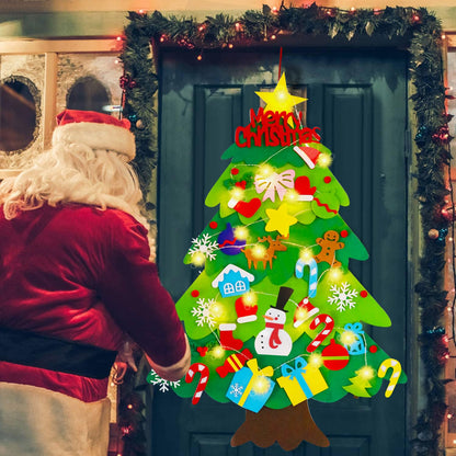 EMPOF Felt Christmas Tree for Toddlers - 3.3ft Felt DIY Tree Set for Kids Wall with Snowflake Lights + 32 Ornaments, Indoor Christmas Home Wall Hanging Decor Decorations, Xmas Activities Gifts