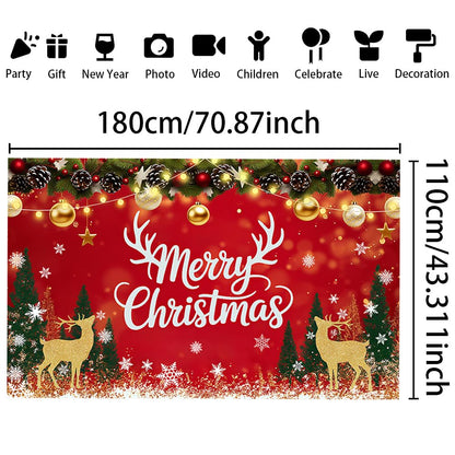 CRAFTYMELODY Large Merry Christmas Banner 70×43 Inch Red Christmas Wall Banner Santa Deer Snow Backdrop Winter Yard Sign Indoor Outdoor with Grommets 3.2 Yard String for Party Decoration Supplies