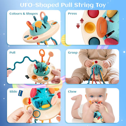 woollywink Baby Toys for 1 Year Old, Montessori Toys Hanging in Stroller, Sensory Toy for Todders 12-18 Months+, UFO Pulling Educational Game for Developing Motor Skills Gift for Boys& Girls