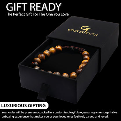 GT collection Brown Tiger Eye Bracelet for Men, Adjustable Beaded Bracelet - Gemstone Energy Bracelet for Focus and Clarity, Handcrafted Men's Jewelry Gifts for Men
