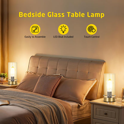 Kukobo Table Lamp for Bedroom Living Room, Bedside Modern Nightstand Lamp with Glass Lamp Shape, 2700K 6W Glass Bulb Included(Gold).
