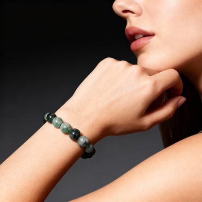 The Vida Handmade AAA+ Quality Crystal Stretch Elastic Bracelet - Nature Gemstone - Jewelry Gift - Holiday Gift - For Women & Men (Moss Agate)
