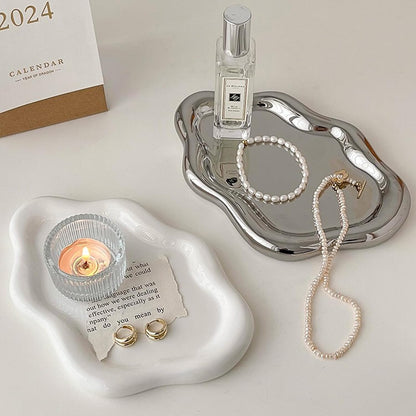 BESSKON Small Jewelry Dish for Women, Gifts for Mom, Ceramic Jewlery Tray Ring Holder, Vanity Ring Dish Cute Cloud Tray, Nightstand Decor Trinket Bowl for Earrings, Perfume, Keys, White Jewelry Plate