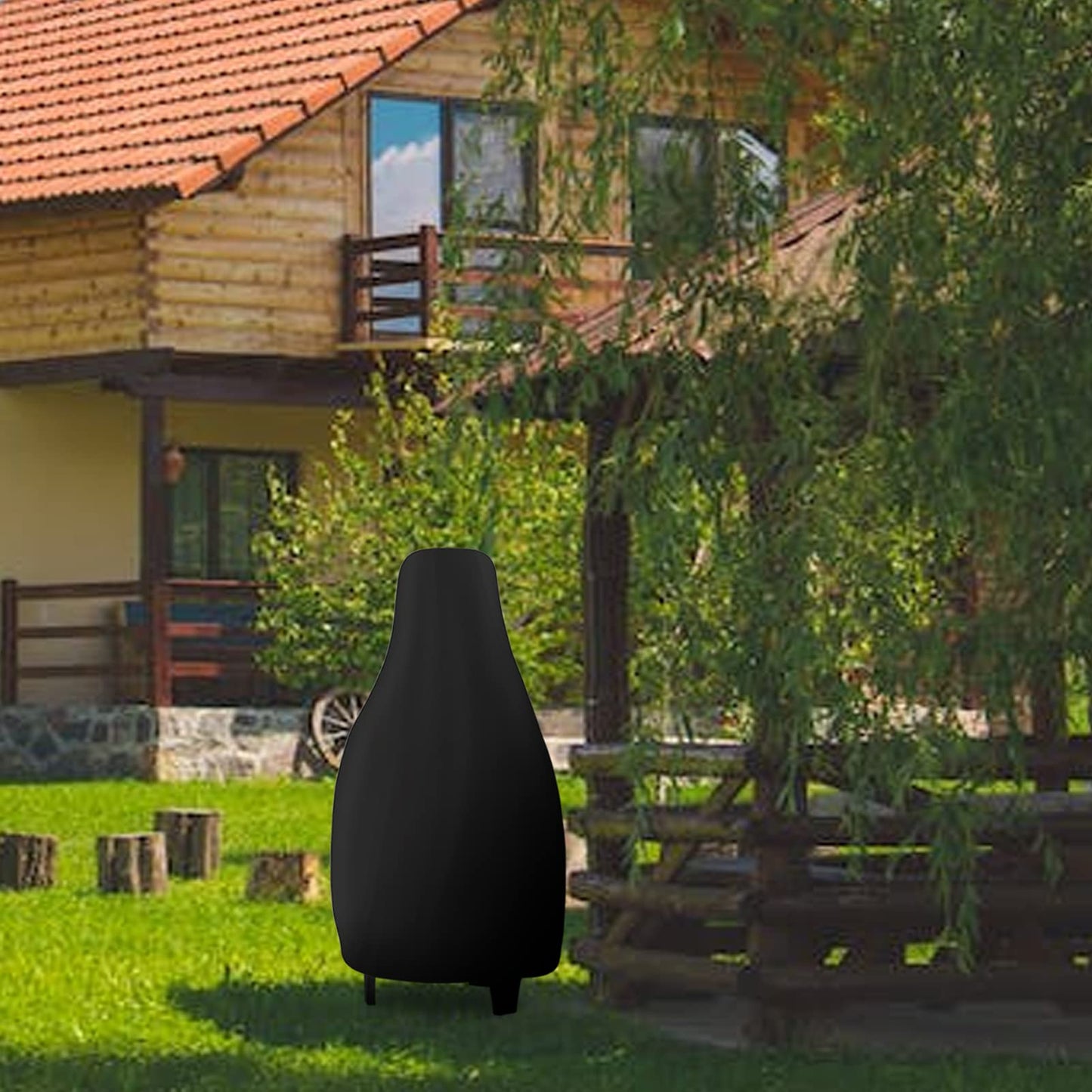 Chiminea Cover Outdoor Waterproof Chiminea Fire Pit Cover Heavy Duty Durable Chimineas Protection Cover with Drawstring (Black, 24D x 48H in)