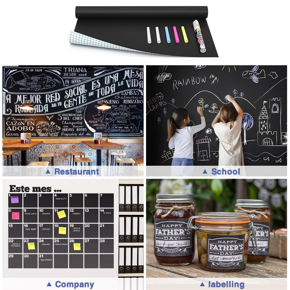 Nicpro Chalkboard Contact Paper Roll, 17.7" X 78.7" (6.5 Feet) Self Adhesive Blackboard Wallpaper, Chalk Paper Classroom Decor Sticker with 1 Marker & 5 Chalk for Home Office School Teacher Suppliers