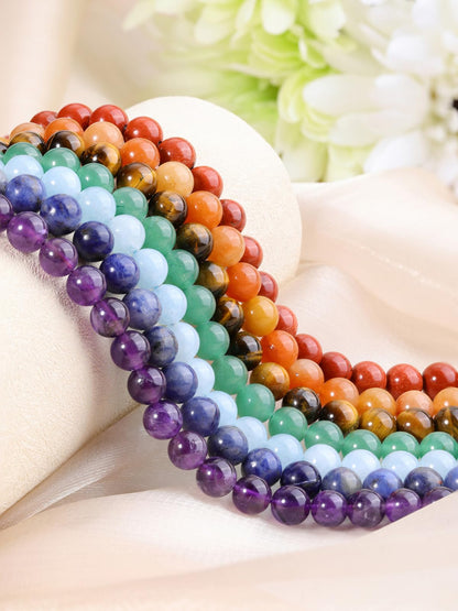 Jovivi 7 Chakras Natural Stone Beads Colorful 100pcs 8mm Mixed Energy Healing Crystals Polished Round Gemstone Beads,Genuine Real Stone Beads for Bracelet Necklace Jewelry Making