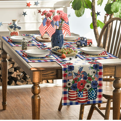 Artoid Mode Buffalo Plaid Vases Flowers 4th of July Placemats Set of 4, 12x18 Inch Seasonal Holiday Table Mats for Party Kitchen Dining Decoration
