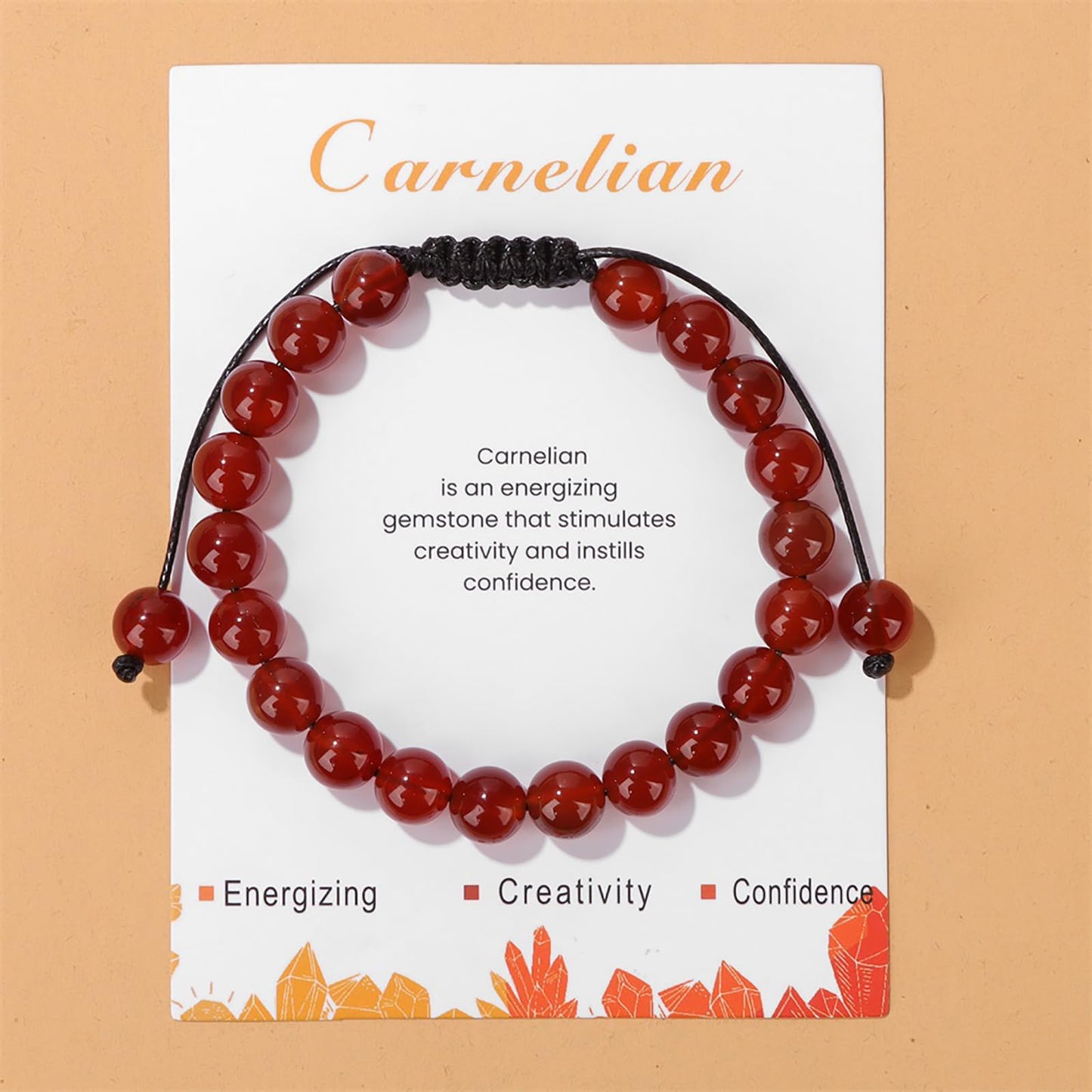 Carnelian Bracelet for Women 8mm Natural Stone Handmade Adjustable Carnelian Bead Bracelet Carnelian Crystal Bracelet Carnelian Jewelry for Women Girls