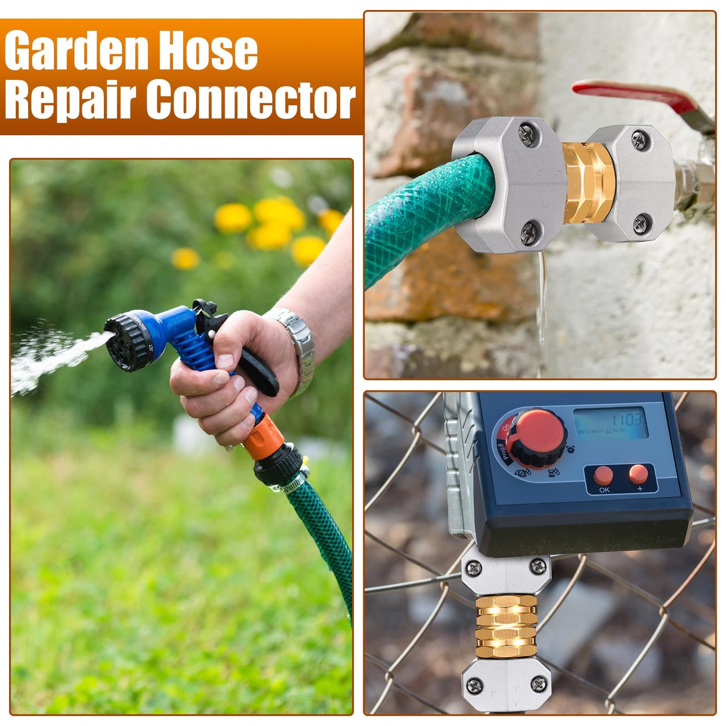 Therwen 8 Sets Garden Water Hose Repair Connector Kit Zinc and Aluminum Male and Female Hose End 5/8 Inch 3/4 Inch