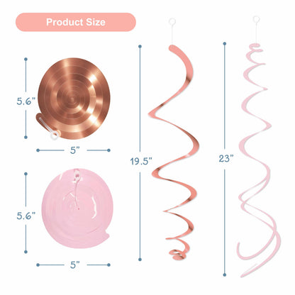 HonuGoGo Pink Hanging Swirl Decorations for Party – 42PCS Rose Gold Foil Ceiling Streamers with Hooks for Birthday, Bridal Shower, Bachelorette, Holiday Celebrations
