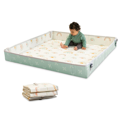 Infantino Foldable Soft Foam Play Mat, 57" Baby Mat for Floor Time, Lightweight, Easy to Store, Wipeable, Rainbows