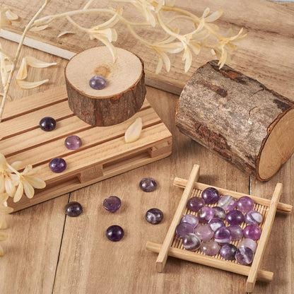 Fashewelry 50Pcs Natural Amethyst Cabochon Stone Half Round Beads 12mm Flat Back Gemstone Chakra Healing Crystal Cover Cabs for Jewelry Making