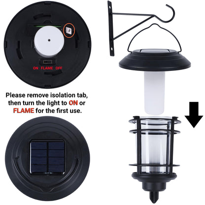 Dynaming 4 Pack Solar Flame Wall Lanterns Outdoor, Solar Powered Wall Mounted Sconce Lights, Flickering Flame LED Light Auto On/Off Hanging Lights, Waterproof for Garage Stair Patio Porch Yard