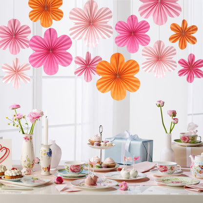 BestoFun 12 PCS Paper Flowers Fans Pink and Orange Party Decorations Paper Flowers Decorations for Wall Girl Groovy Birthday Baby Shower Wedding Bachelorette Room Hanging Décor