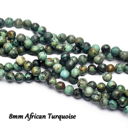 70PCS Natural 8MM Healing Gemstone, African Turquoise Energy Stone Round Loose Beads, Semi-Precious Crystal Beads with Free Elastic String for Jewelry Making DIY