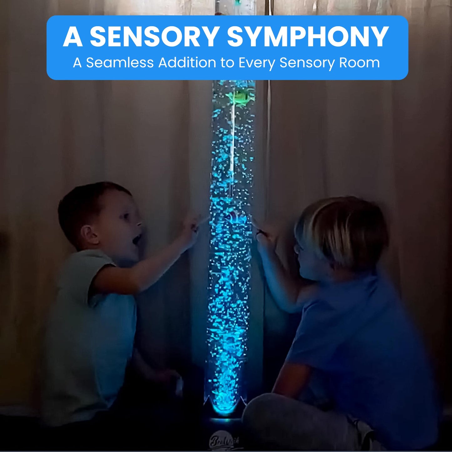 Brewish 4FT Sensory LED Water Bubble Tube Lamp with 16 Color Changing Night Light Effects, Fake Aquarium Tank & Gift for Kids, Autism, Remote Control & 12 Fishes (Wall Bracket Included)