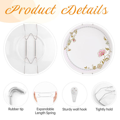 Bilillo Plate Hangers for The Wall, Suitable for 12-16 inch Decorative Plate, Stainless Steel Invisible Heavy Duty Wire Plate Holder with Wall Hooks, Plate Hangers for Displaying Plates, Silver