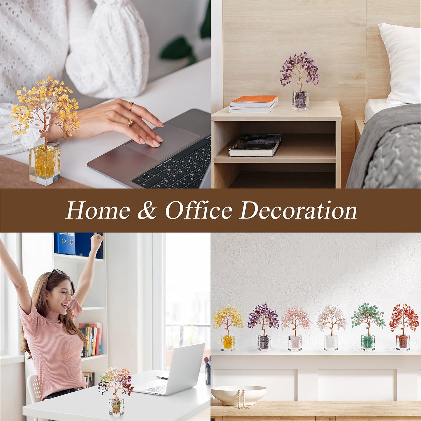 Citrine Crystal Tree of Life Healing Crystals and Stones Home Office Desk Decor Money Bonsai Fengshui Tree for Positive Energy Good Luck Handmade Spiritual Gifts for Women