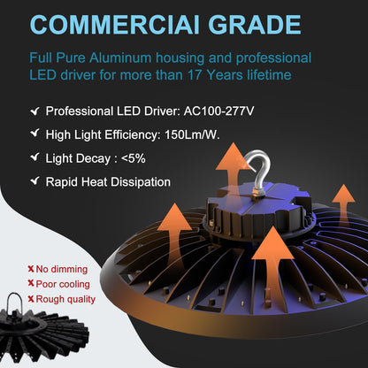 Lightdot 350W LED High Bay Light AC100-277V High Bay LED Light 5000K Daylight UFO Lights 52500LM (1400W MH/HPS) Replacement Warehouse Lighting-4Pack 5 Yrs Warranty