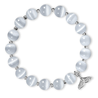 pcgaga Natural Crystal Stretch Bracelet Heart Healing Crystals for Women Friends Beaded Jewellery Bracelet Love Charm Valentines Gift for Her (Fishtail White)