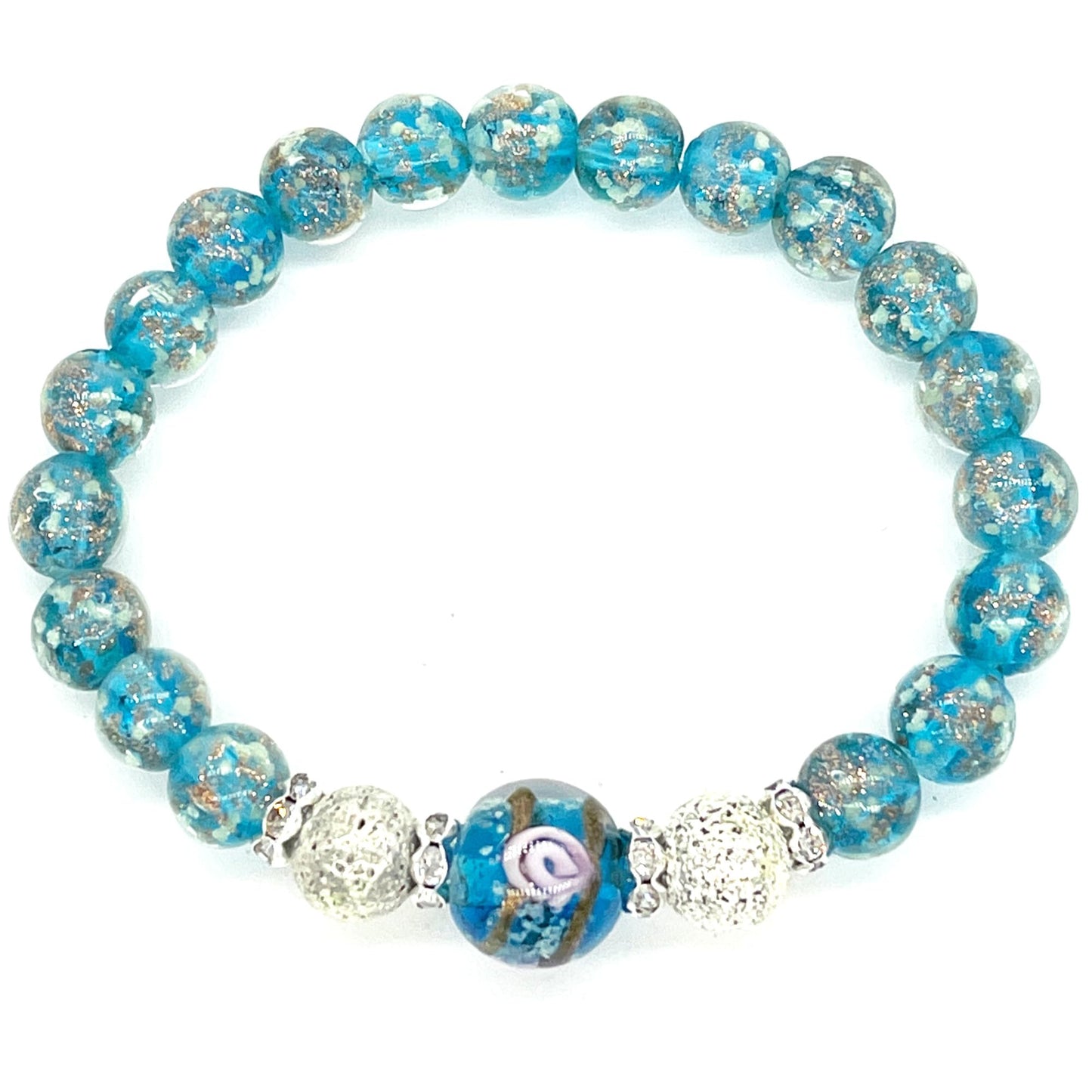 ARTSY Crafts Glow in the Dark Firefly Beads Bracelet for Women, Luminous Glass Beads Healing Crystal Glowing Beaded Bracelets, Mermaid Bracelet, Stretch Stackable Bangle Wristband (Sky Blue)