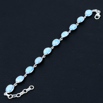 Silver Palace 925 Sterling Silver Natural Larimar Gemstone Link Tennis Bracelet Gift For Unisex 7 Inch To 8 Inch