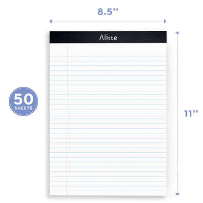Alitte Legal Notepads 8.5 x 11, Pack of 12 - Perforated Wide Ruled Writing Pad - Premium Thick Paper, No Ink Bleeding - Blank Legal Pads For Home, Office, School, Business - 50 Sheets Per Notebook