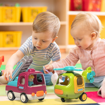 PANITU Baby Toys Push Cars for 1 2 3 Year Old 2 Pack Friction Powered Airplane Fire Trucks for Toddlers 1-3 Lights and Musical Toys for 1 Year Old First Birthday Gifts for Toddler