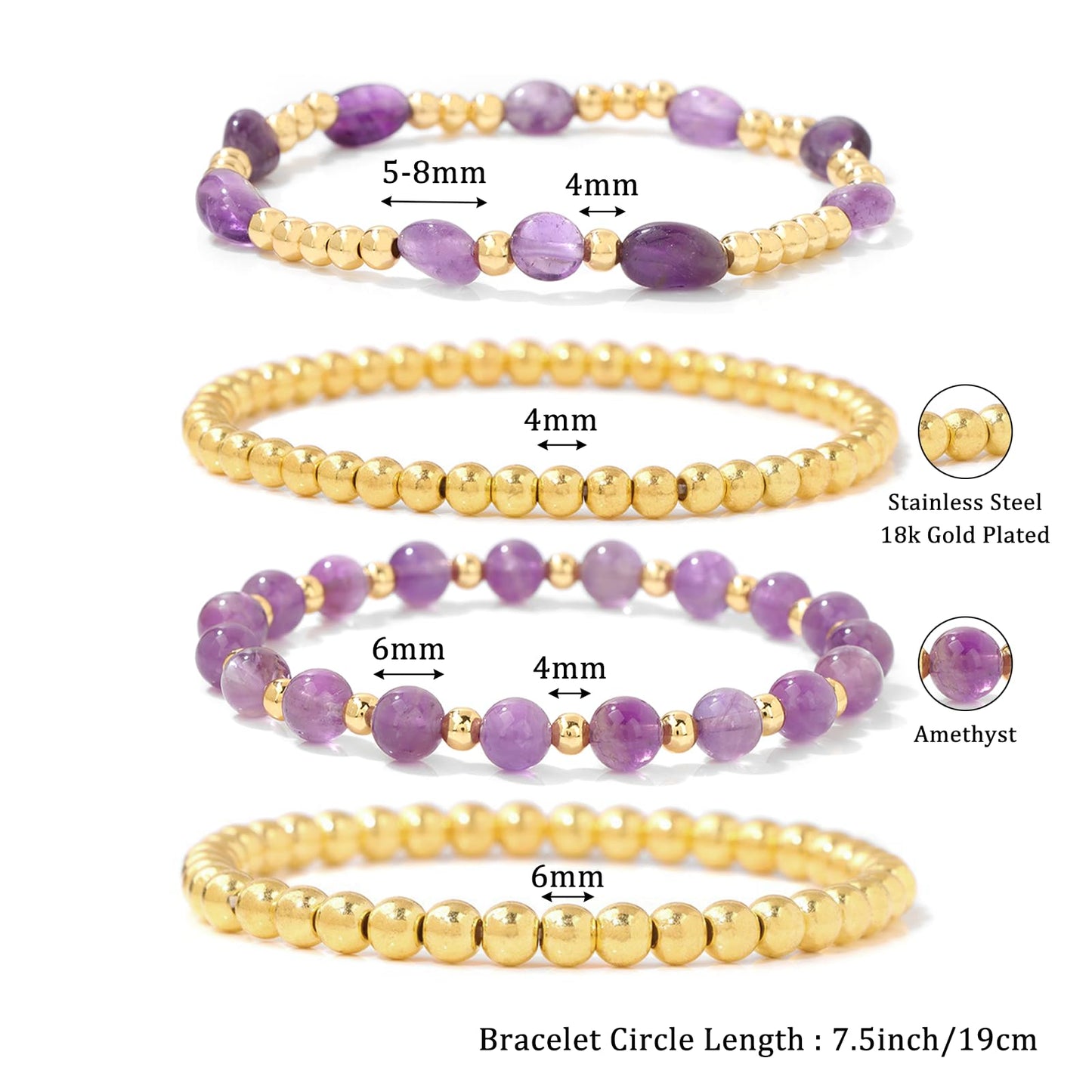 MORIANCE Amethyst Bracelet for Women Amethyst Crystal Bracelet Amethyst Jewelry Gold Bracelets for Women Stack Gold Bead Bracelets Purple Beaded Crystal Gemstone Bracelet for Women