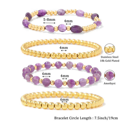 MORIANCE Amethyst Bracelet for Women Amethyst Crystal Bracelet Amethyst Jewelry Gold Bracelets for Women Stack Gold Bead Bracelets Purple Beaded Crystal Gemstone Bracelet for Women