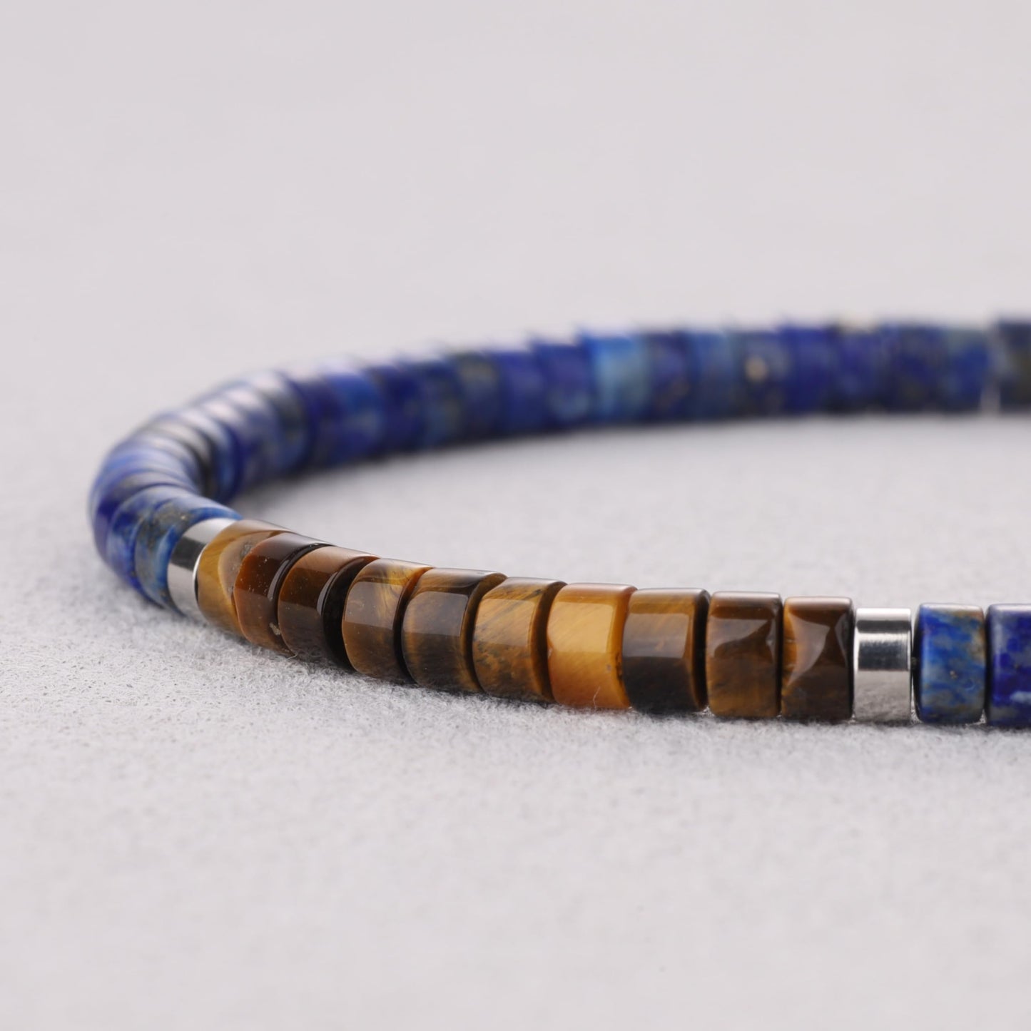 SAMYA Lapis Lazuli Bracelet for Men – Natural 4×2mm Heshi Beaded Bracelet, Stainless Steel Lobster Clasp, Adjustable Fit for 6.5”–8.0” Wrist, Blue Stone Bracelet for Men