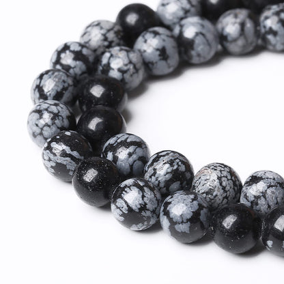 Natural Snowflake Obsidian Beads Round Loose Stone Energy Healing Gemstone Beads for Jewelry Making DIY Bracelet Necklace for Jewelry Making 10mm 38pcs