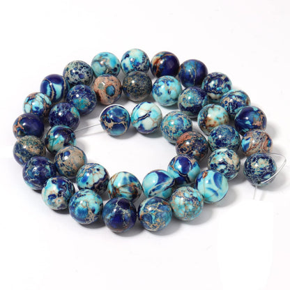 60pcs 6mm Natural Mixed Blue Imperial Jasper Gemstone Beads Energy Healing Crystal Round Loose Stone Beads for Jewelry Making, DIY Bracelets Necklaces