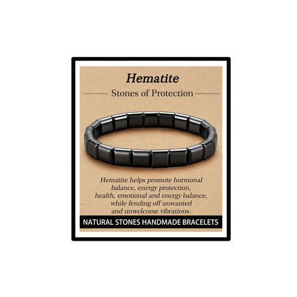 HEYOLL Hematite Bracelet Men Natural Stones Handmade Bracelets Hematite Stone Healing Bracelet, Mens Bracelet Gifts for Husband Brithday Valentines Day Gifts for Men