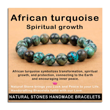 AD Beads Handmade Gemstone Stretch Elastic Bracelet Crystal Healing Reiki Nature's Beauty and Spiritual Essence Unisex (10mm, African Turquoise (Spiritual Growth))