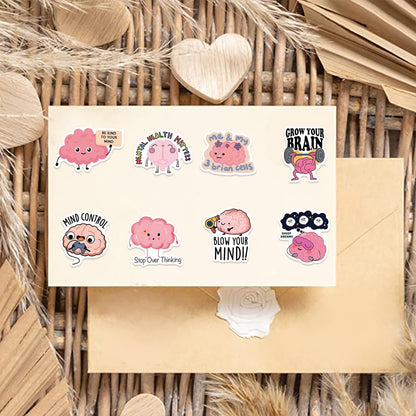 Funny Brain Stickers for Adults, 50PCS Cute Cartoon Brain Stickers Bulk,Vinyl Waterproof Mental Sticker for Water Bottle,Laptop,Phone,Scrapbook,Body Organ Biology Decals