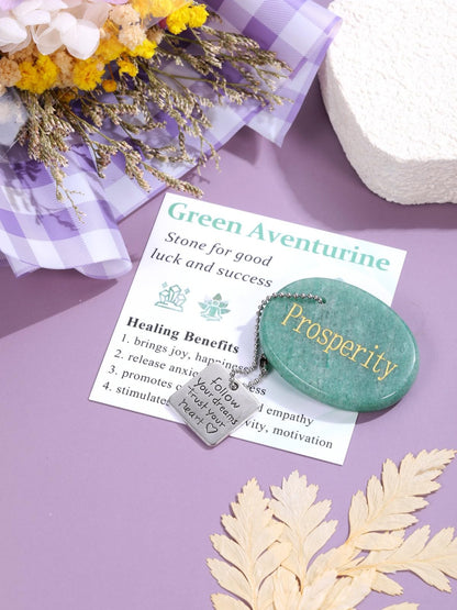 Top Plaza Green Aventurine Crystals Stone for Anxiety Natural Healing Gemstone Keychain Engraved Inspirational Follow Your Dreams Trust Your Heart Pocket Stone Good Luck Meditation Gifts