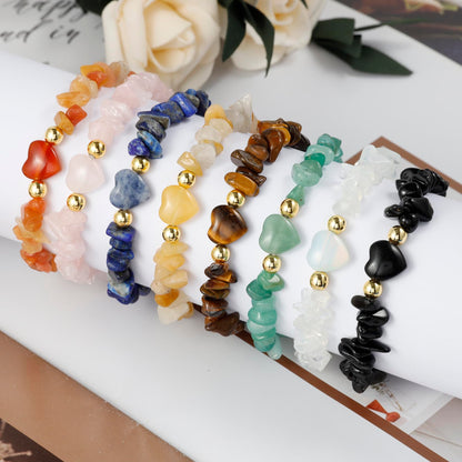 MILAKOO 8Pcs Chip Stone Bracelets Set Heart Love Charms Crystal 7Chakra Stretch Wristband for Women