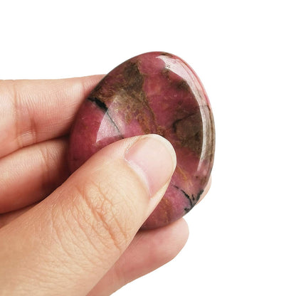 Bacatgem Natural Rhodonite Water Drop Chakra Thumb Worry Stone,Stress Relax Healing Reiki Crystal Pocket Palm Stones